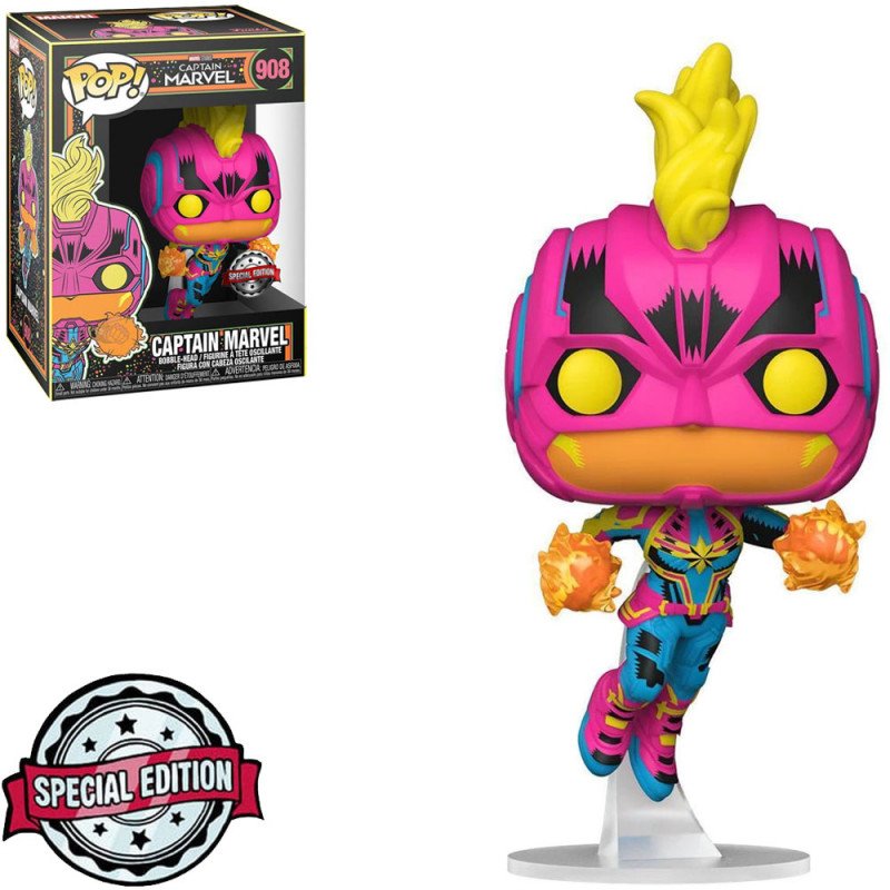 8B06E5D9-39B8-BC8D-CA40-D424C1603953.jpg Funko Pop Marvel Black Light Captain Marvel 908 *special Edition* - Image 1