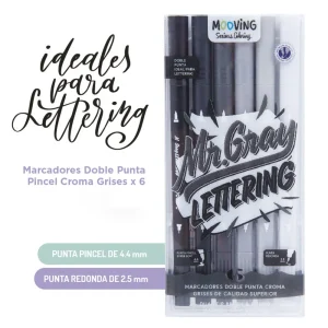 MARCADORES DOBLE PUNTA CROMA GRISES X6 - MOOVING