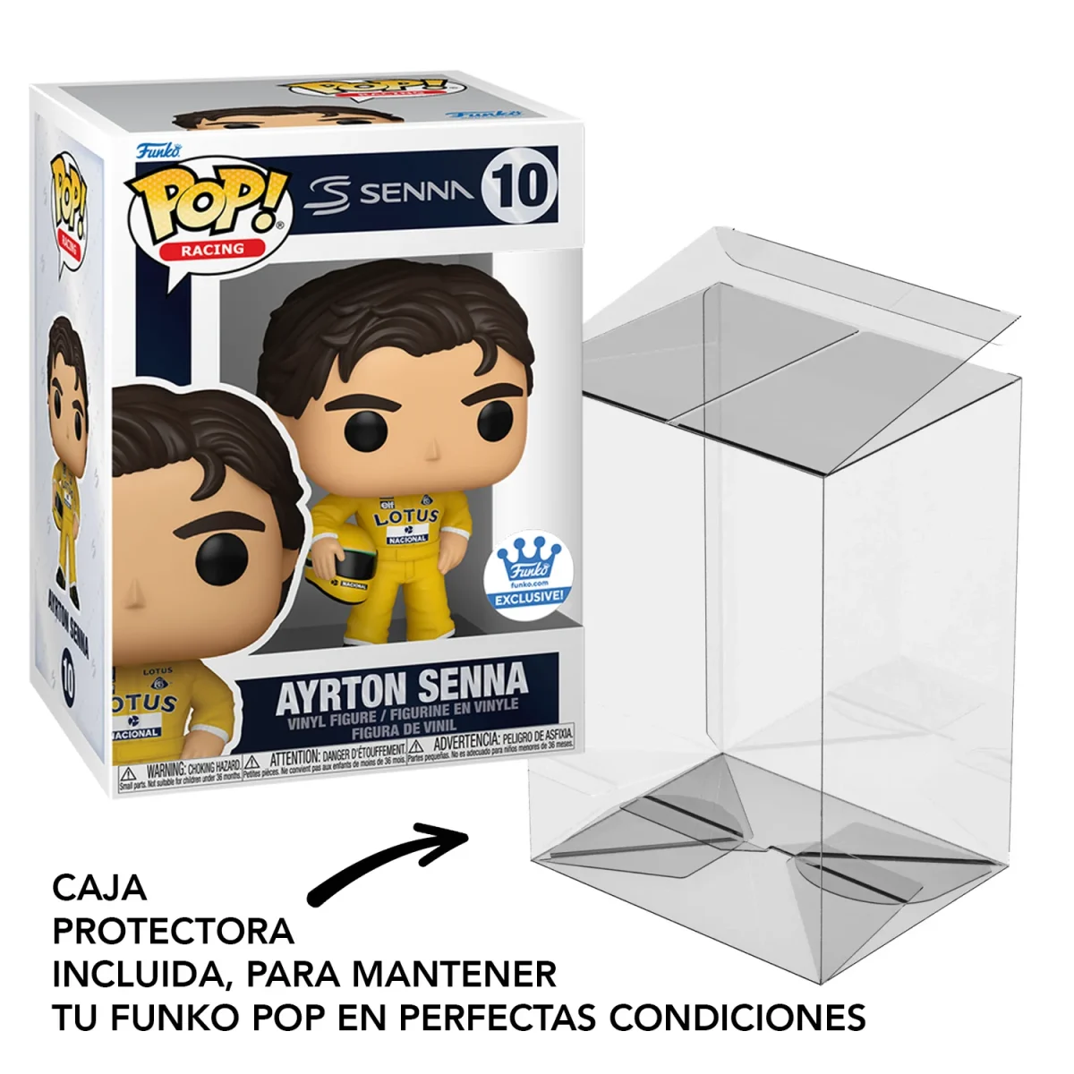 FUNKO POP RACING EXCLUSIVE AYRTON SENNA (LOTUS RACING SUIT) #10 C/ PROTECTOR - Imagen 2