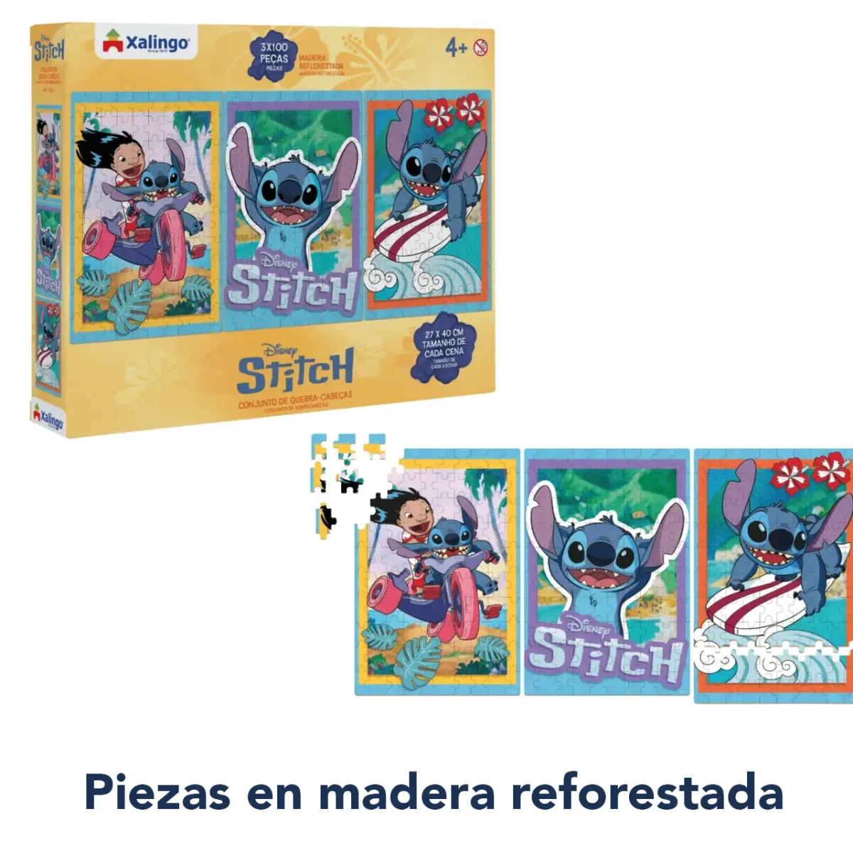 Rompecabezas de Madera Disney Stitch 3×100 Piezas – Xalingo - Imagen 2